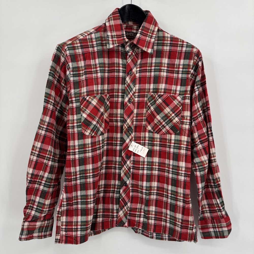 Vintage Gimbels Red Green Flannel Plaid Cotton Shirt Mens Size S NEW Deadstock